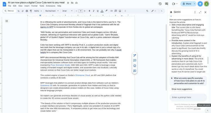 Comment utiliser Gemini AI pour écrire quoi que ce soit dans Google Docs 5 Suggestions de modification de Gemini