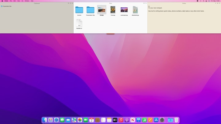 Meilleures applications Mac pour 2024 : meilleur logiciel pour votre Mac 9 L'application Unclutter montrant sa superposition avec des fichiers et des contenus du presse-papiers.