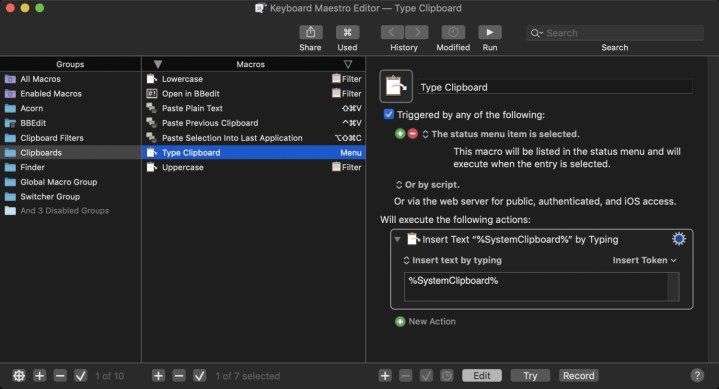 Meilleures applications Mac pour 2024 : meilleur logiciel pour votre Mac 18 L'application Keyboard Maestro montrant une macro dans la fenêtre principale.