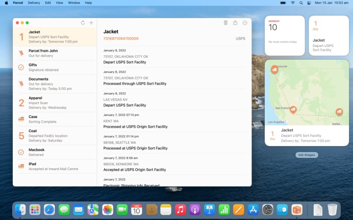 Meilleures applications Mac pour 2024 : meilleur logiciel pour votre Mac 22 L'application Parcel affichant une liste de colis attendus et leurs détails de suivi.