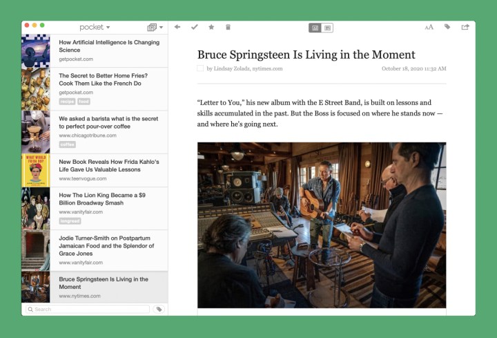 Meilleures applications Mac pour 2024 : meilleur logiciel pour votre Mac 24 L'application Pocket pour Mac montrant une sélection d'articles sauvegardés.