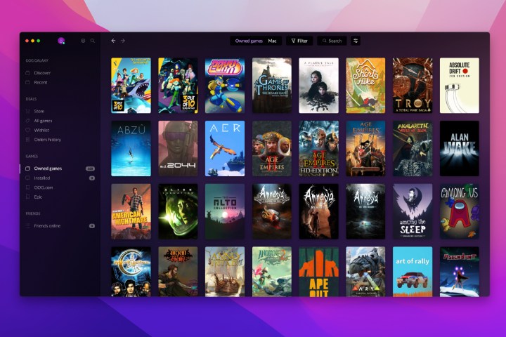 Meilleures applications Mac pour 2024 : meilleur logiciel pour votre Mac 38 L'application GOG Galaxy Mac montrant une bibliothèque de jeux.