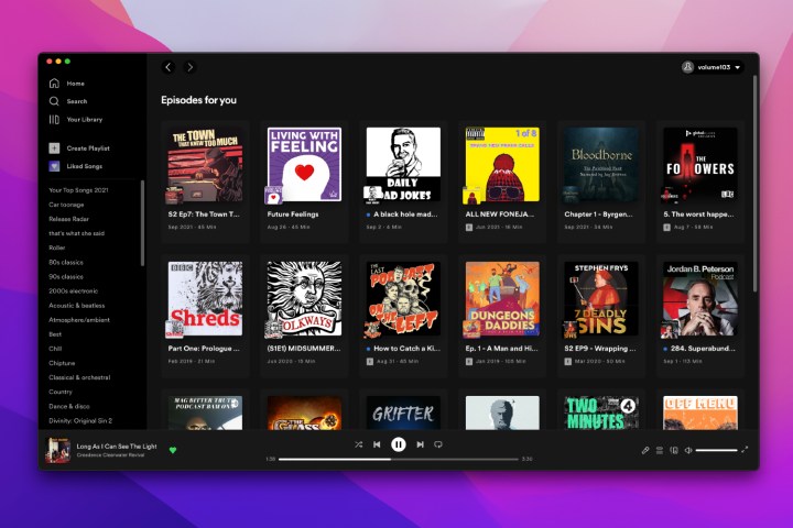 Meilleures applications Mac pour 2024 : meilleur logiciel pour votre Mac 41 L'application Spotify Mac montrant une sélection de podcasts.