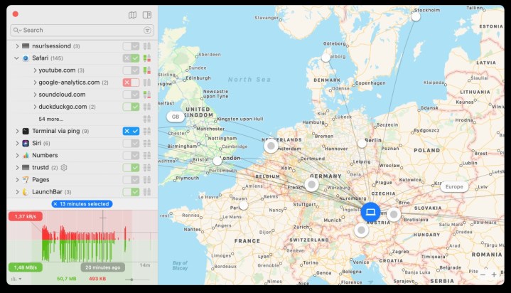 Meilleures applications Mac pour 2024 : meilleur logiciel pour votre Mac 49 L'application Little Snitch montrant diverses connexions à l’appareil de l'utilisateur.