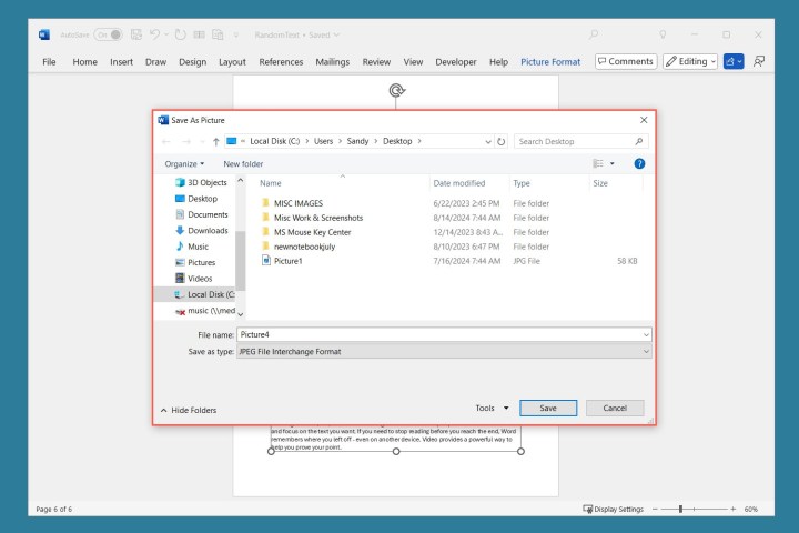 Comment convertir Word en PDF ou JPEG 7 Boîte de dialogue Enregistrer en tant qu'image dans Word.
