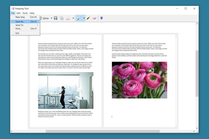 Comment convertir Word en PDF ou JPEG 12 Enregistrer sous dans le menu Fichier de l'outil de capture d'écran.