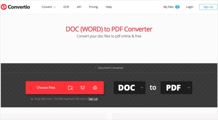 Comment convertir Word en PDF ou JPEG 17 Choisir des fichiers sur la page Convertio Doc to PDF.