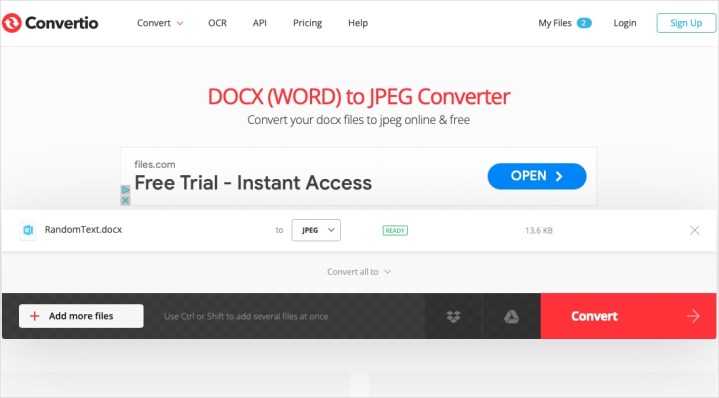 Comment convertir Word en PDF ou JPEG 15 Convertir sur la page Convertio Doc to JPEG.