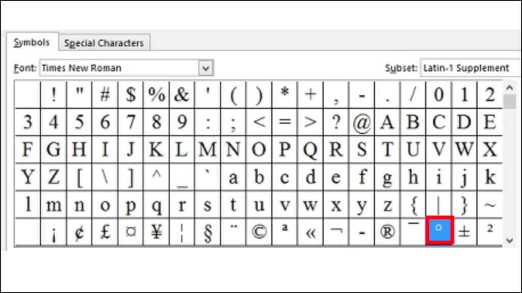 Comment taper le symbole de degré dans Word à l'aide de la barre d'outils