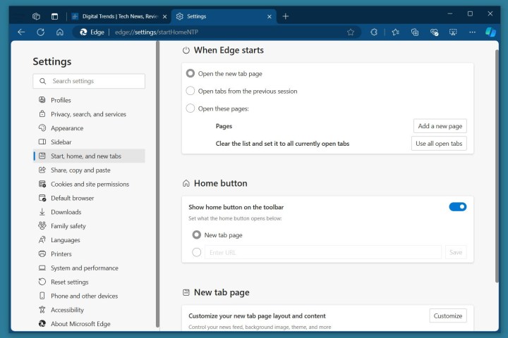 Qu'est-ce que Microsoft Edge et comment l'utiliser 10 Démarrer, Accueil et Onglets dans les paramètres Edge.