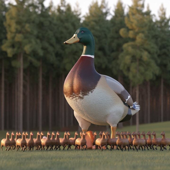 canard de la taille d'un cheval et quoi que ce soit