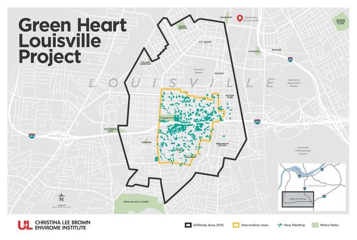 Ils plantent des arbres dans un quartier et réduisent le risque de crise cardiaque et cancer des résidents 4 La zone de Louisville impliquée dans le projet : University of Louisville