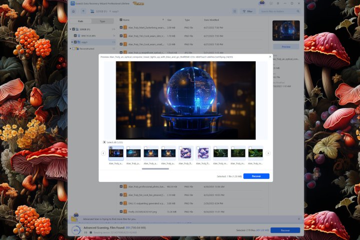 Ease US Data Recovery Wizard Pro a récupéré tous les fichiers de mon HDD avec des aperçus en cours.