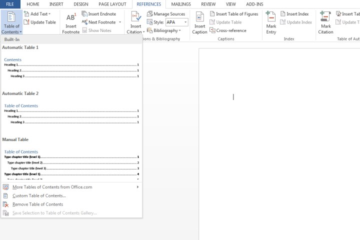Comment créer une table des matières dans Microsoft Word 3 Le bouton Table des matières dans Microsoft Word vous permet de choisir parmi un modèle existant.