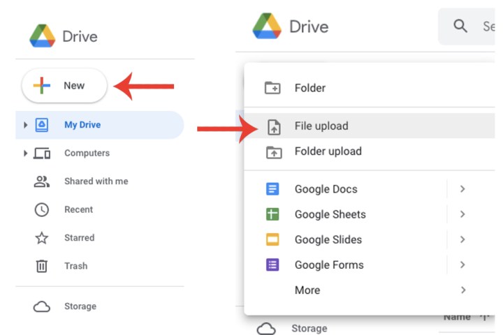 Comment convertir un PowerPoint en Google Slides 6 Ajouter un nouveau fichier dans Google Drive via les boutons Nouveau et Téléversement de fichiers.
