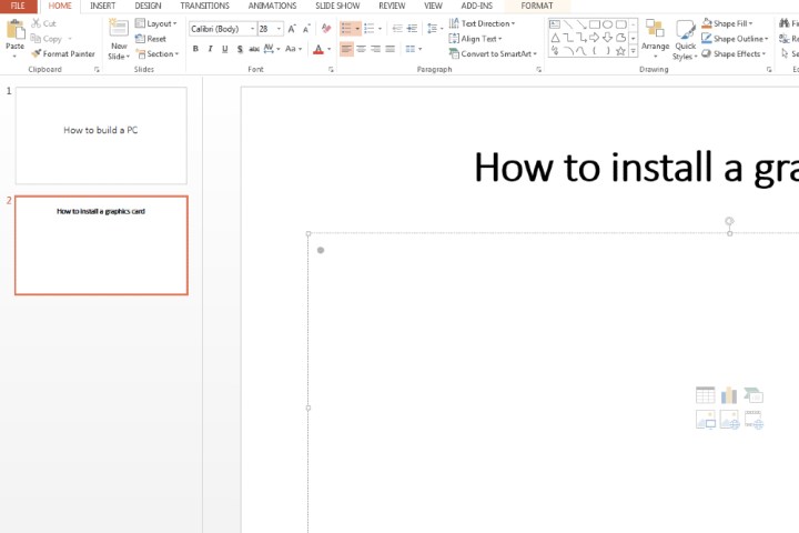 Comment intégrer une vidéo dans PowerPoint 3 Cliquer sur une zone dans une diapositive PowerPoint où vous pouvez ajouter une vidéo.