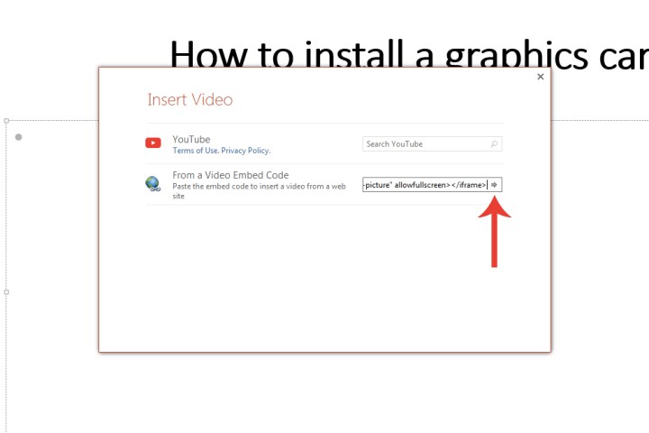 Comment intégrer une vidéo dans PowerPoint 6 L area pour insérer le code d'intégration d'une vidéo YouTube dans Microsoft PowerPoint.