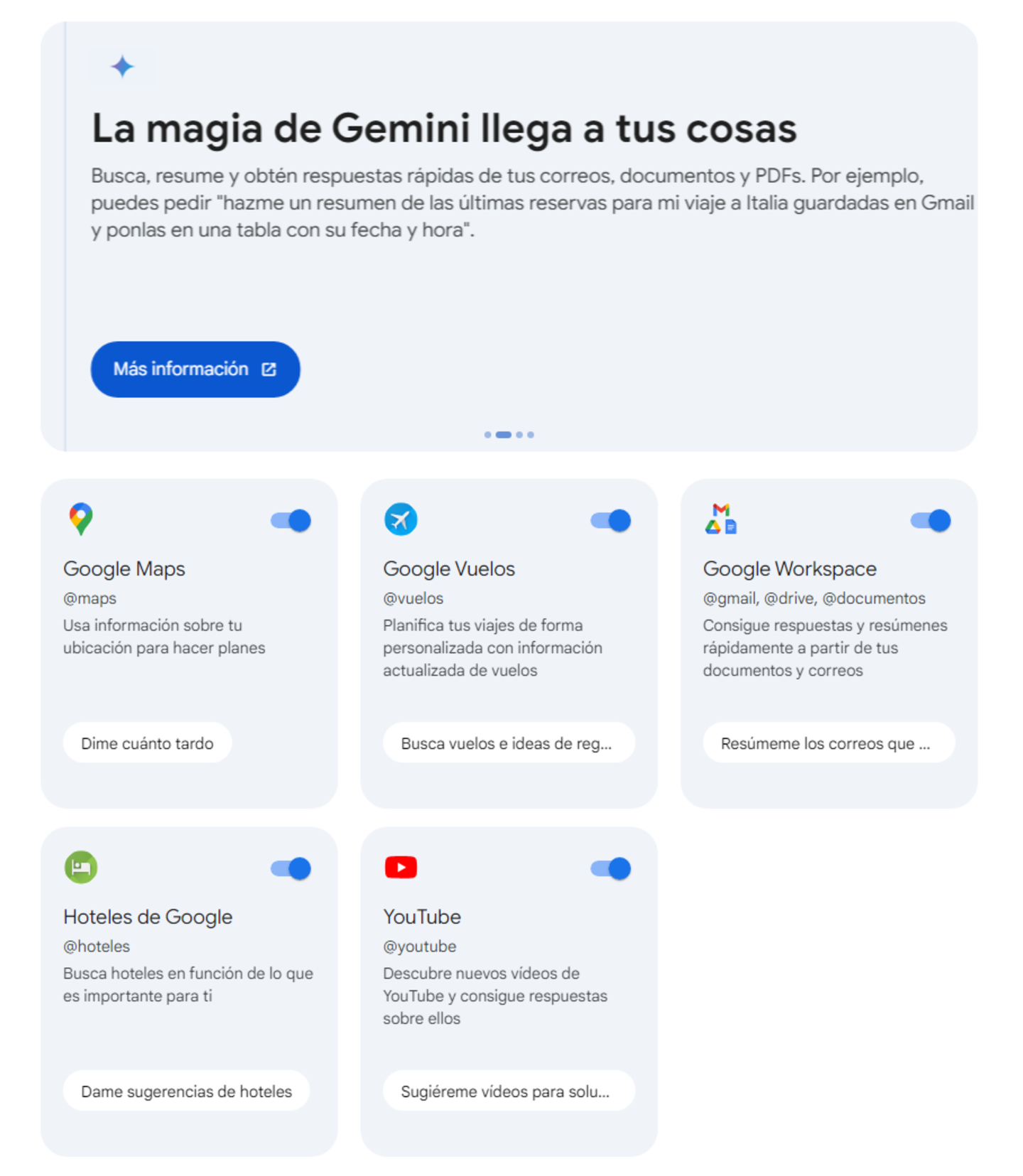 Gemini s'améliore en Espagne, arrivées des extensions et de l'application Android pour tous