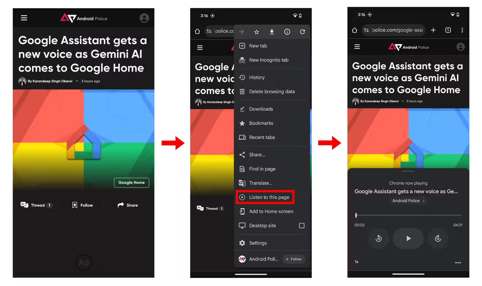 Écouter cette page dans Google Chrome