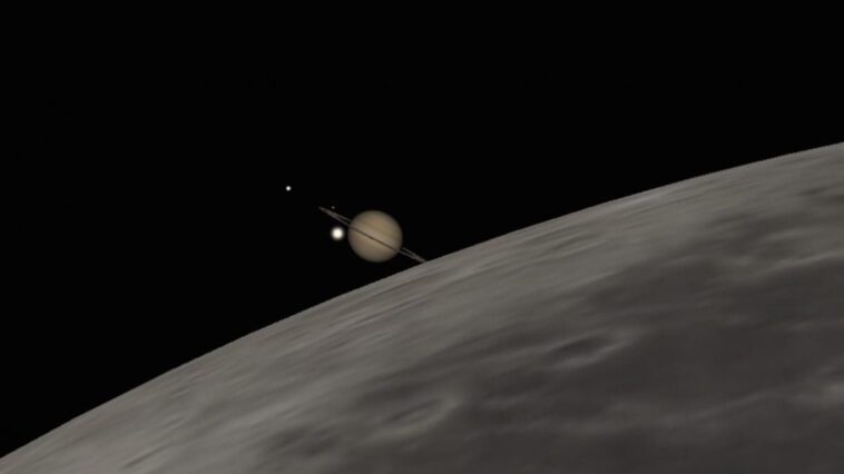 Le 21 août éclipse de Saturne, "dévoré" par la Lune : quand et comment voir le magnifique phénomène 1 Simulation de l'occultation de Saturne du 21 août 2024. Crédit : Stellarium