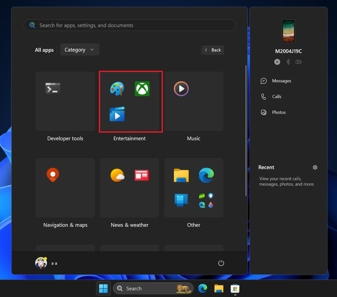 Les catégories d'applications du menu Démarrer de Windows 11 prennent forme dans le style d'iOS 2 Les categories dapplications du menu Demarrer de Windows 11 prennent