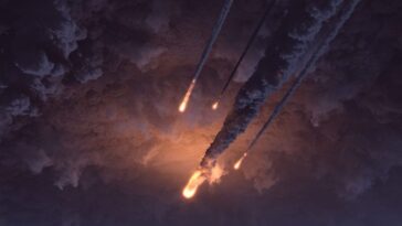 Illustration de la possible pluie de météorites créée par les débris de Dimorphos expulsés dans l'espace après l'impact de la sonde spatiale DART de la NASA / Crédit : iStock