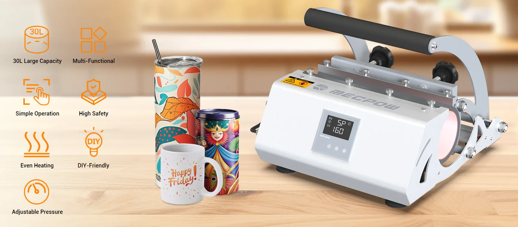 Les Nouveaux Outils Mecpow : Soudure, Presse à Chaud et Gravure Laser de haute performance 11 Mecpow Mp30 30oz Tumbler Heat Press Machine Details D 1