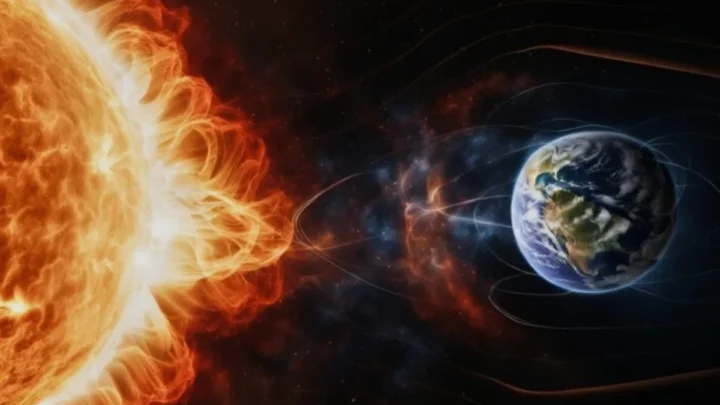 Phénomène rare : une éruption solaire a arraché la "queue" du champ magnétique de la Terre 2 Illustration d'une tempête solaire repoussée par le champ magnétique de la Terre