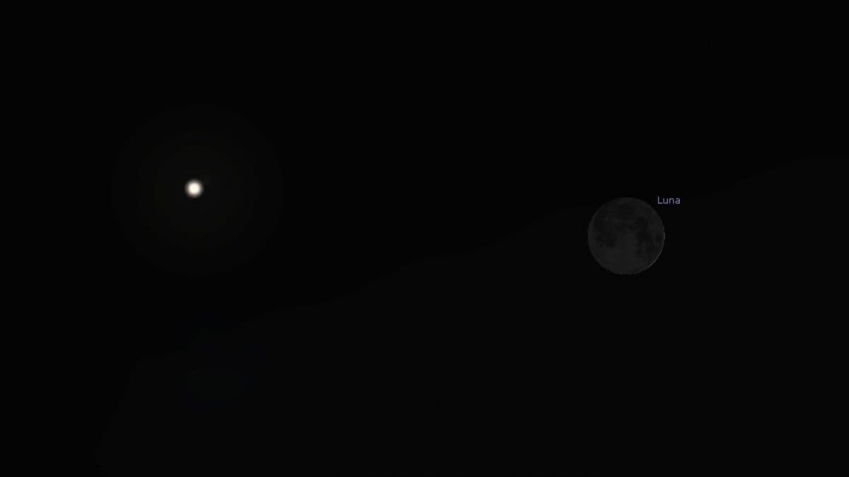 Qu'est-ce que la perle lumineuse visible près du croissant de Lune ce soir 2 Simulation du ciel de ce soir. Crédit : Stellarium