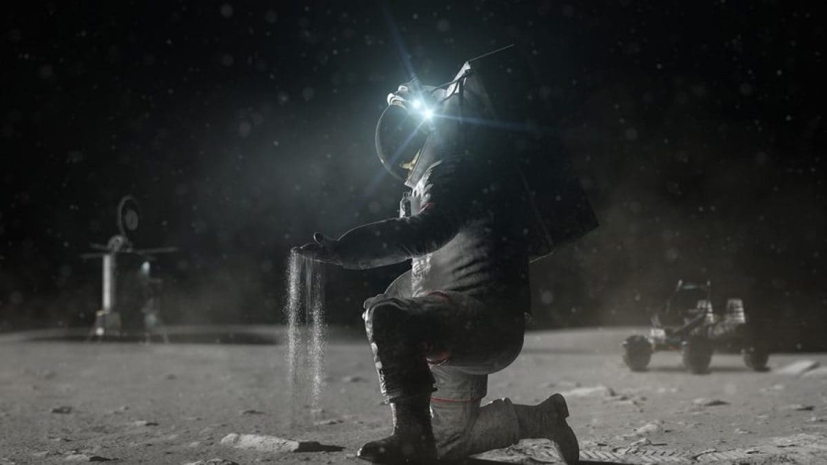 Sur la Lune, il n'y a pas d'air respirable, mais une fine atmosphère persiste depuis des milliards d'années : comment est-ce possible 2 Illustration d'un astronaute au travail à la surface lunaire lors d'une future mission / Crédit : NASA
