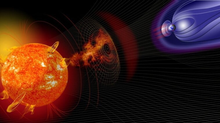Une tempête solaire frappe la Terre ce week-end, alerte pour des coupures radio et d'autres perturbations 1 Illustration d'une éruption de masse coronale (CME) déclenchant une tempête solaire sur Terre / Crédit : NASA
