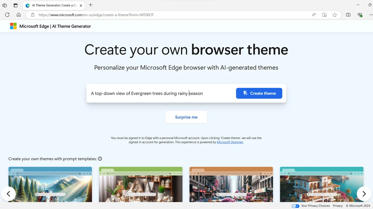Vous pouvez créer des thèmes personnalisés pour Edge en utilisant le générateur de thèmes IA de Microsoft 2 Comment créer des thèmes personnalisés avec l'IA sur Microsoft Edge