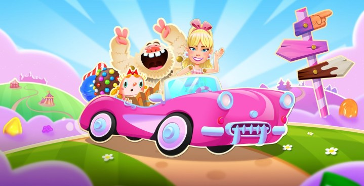 Xbox semble enfin tirer parti de son acquisition de King 2 Barbie conduit un véhicule rose avec des personnages de Candy Crush Saga.