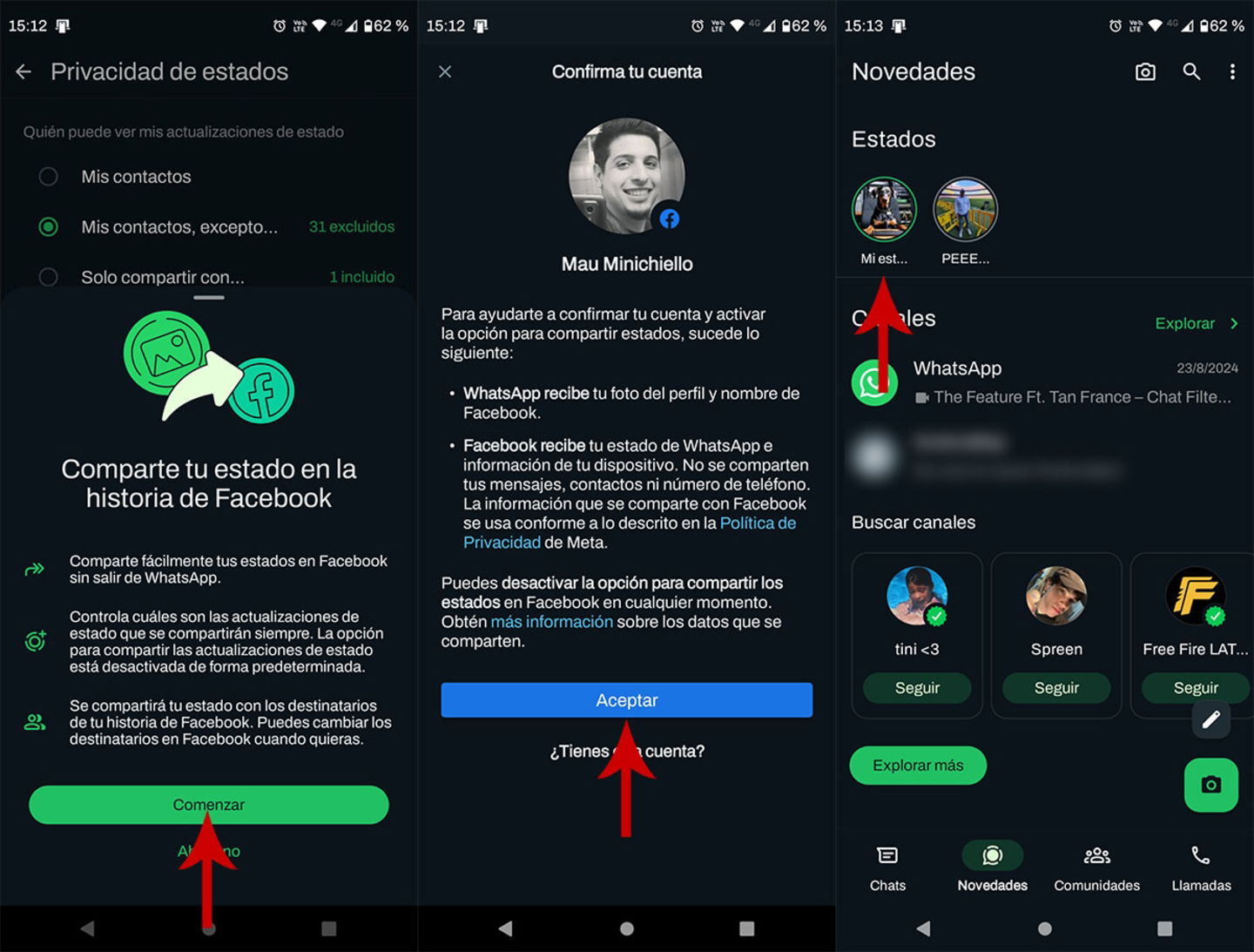 Comment partager les Statuts WhatsApp dans d'autres applications 6 Accéder aux options des États WhatsApp