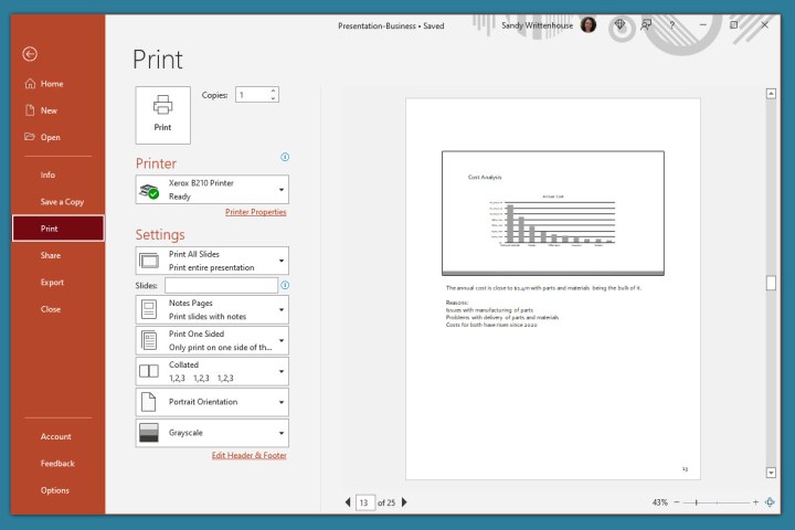 Comment imprimer une présentation PowerPoint avec des notes 5 Écran d'impression dans PowerPoint sur Windows.