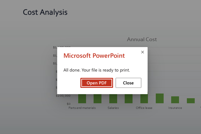 Comment imprimer une présentation PowerPoint avec des notes 10 Boîte de dialogue Ouvrir PDF pour PowerPoint sur le web.