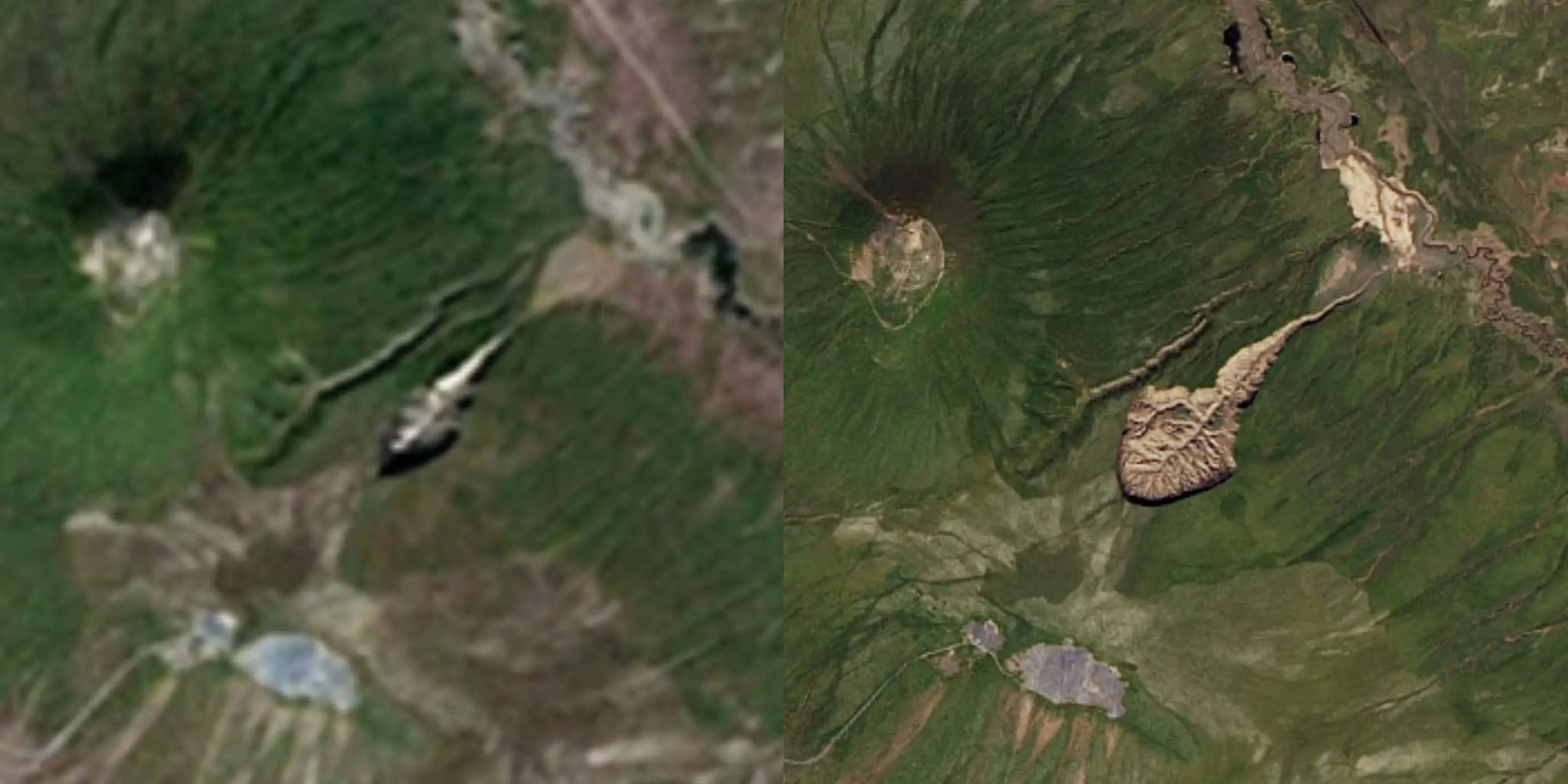 La "Porte de l'Enfer" s'agrandit rapidement, où elle se trouve et pourquoi c'est un problème 3 Images satellites de 1999 et 2017 montrant l'étendue de la croissance du mega-slump de Batagay / Crédit : NASA Earth Observatory/Jesse Allen/Landsat US Geological Survey