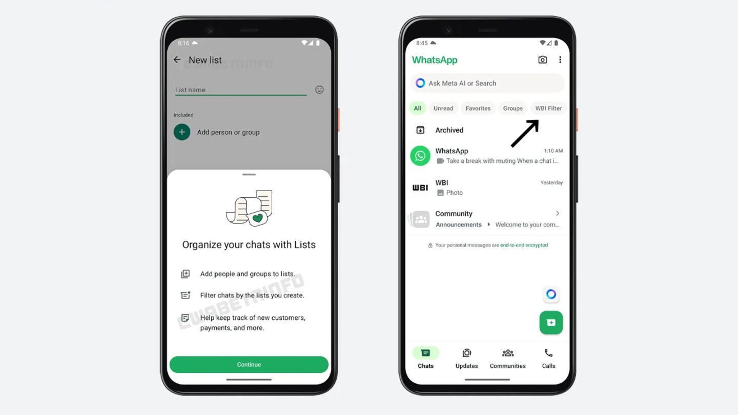 L'application WhatsApp pour Android te permettra de filtrer les discussions en utilisant des listes personnalisées 3 L'application WhatsApp pour Android vous permettra de filtrer les chats en utilisant des listes personnalisées