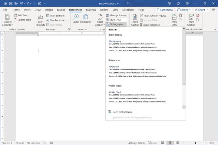 Comment créer une bibliographie dans Word sur Windows et Mac 10 Menu déroulant Bibliographie dans Word.