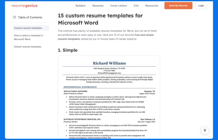Comment créer un CV dans Microsoft Word 7 Modèles de CV Word de Resume Genius.