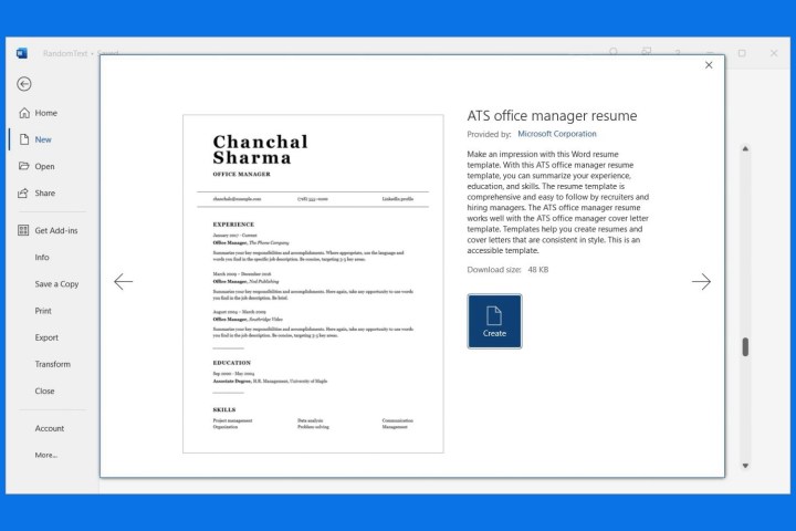 Comment créer un CV dans Microsoft Word 4 Bouton Créer pour un modèle de CV.