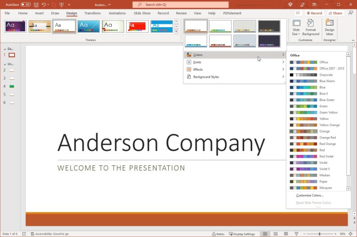 Meilleures pratiques pour créer des slides PowerPoint impressionnantes 6 Schémas de couleurs pour un thème dans PowerPoint.