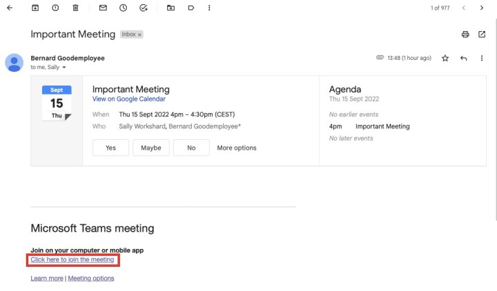 Comment rejoindre une réunion Microsoft Teams 3 Email de Microsoft Teams.