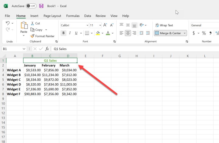 Comment fusionner et séparer des cellules dans Microsoft Excel 4 Cellules fusionnées à travers les lignes dans Microsoft Excel.