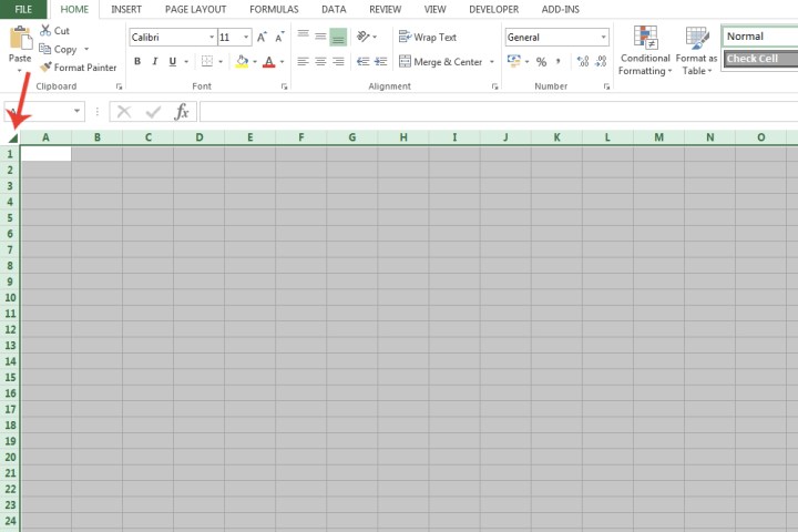 Le bouton pour sélectionner toutes les cellules d'une feuille de calcul sur Microsoft Excel.
