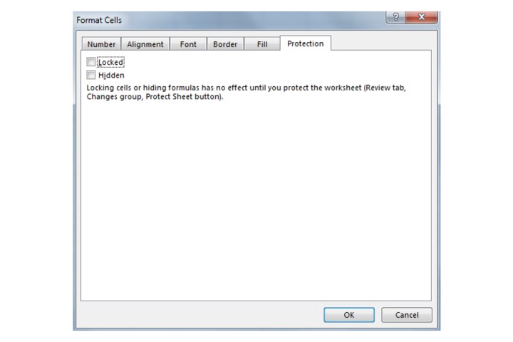 Le bouton Verrouillé dans l'onglet Protection de Microsoft Excel.