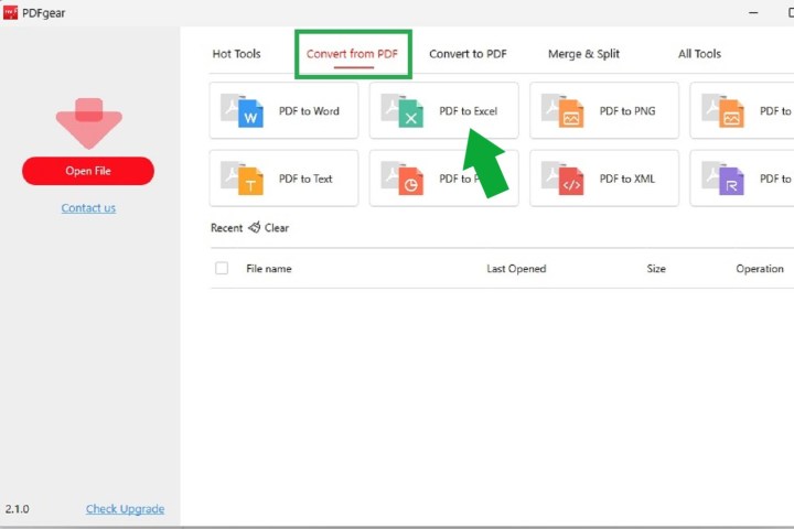 Naviguer vers le convertisseur PDF vers Excel sur PDFgear.