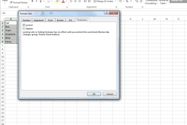 Comment créer une liste déroulante dans Excel 13 Option verrouillée cochée.