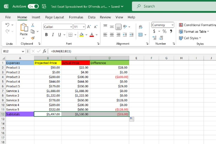 Remplissage des sous-totaux restants dans la feuille de calcul Excel avec la formule ChatGPT.