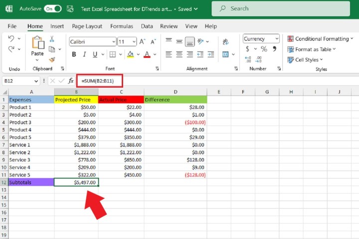 Première addition dans la feuille de calcul Excel avec la formule ChatGPT.